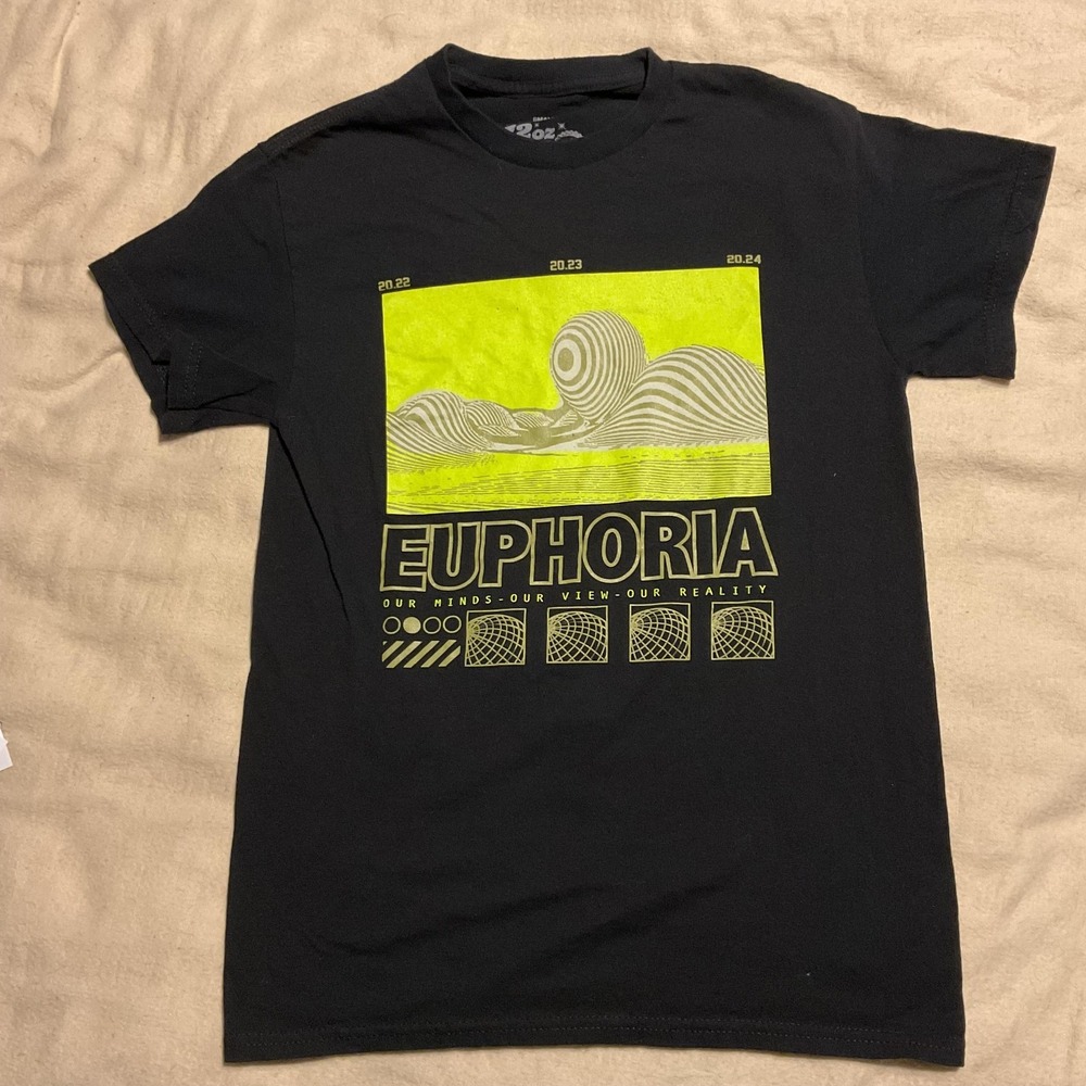 12oz Club Shirt Mens Small Black Euphoria Psychedelic Graphic Tee Neon Abstract